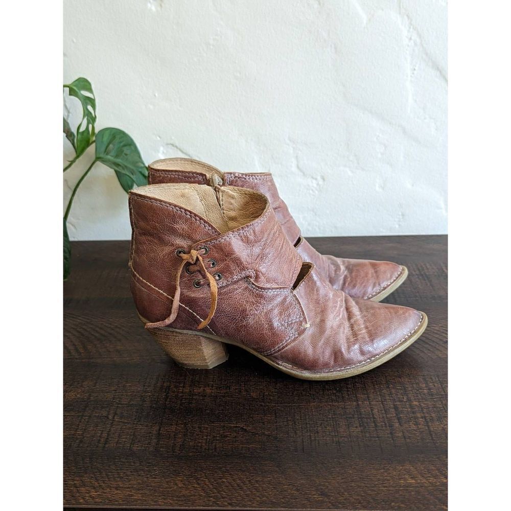 Khrio Brown Leather Zip-up Booties - Size 36
